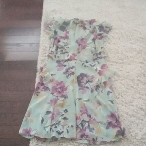 Lauren Ralph Lauren Green/purple Floral Ruffle Georgette Dress Size 6P NWT - Picture 5 of 5